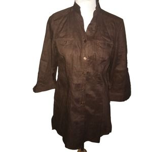 Carole Little Brown Long Lightweight New Linen Top Small
